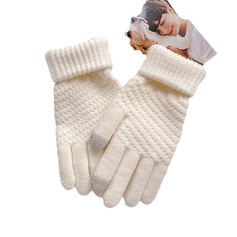 Women's Fleece-lined Thick Riding Touch Screen Plush Knitted Gloves