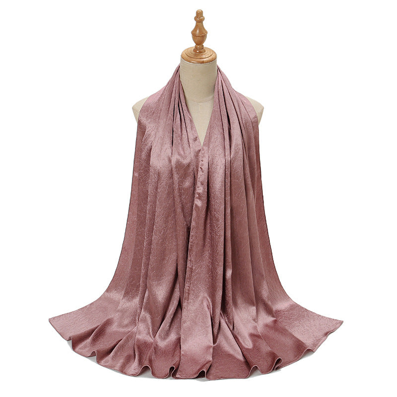 Women's Malaysian Satin Silky Shawl Pleated Solid Scarfs