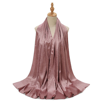 Women's Malaysian Satin Silky Shawl Pleated Solid Scarfs