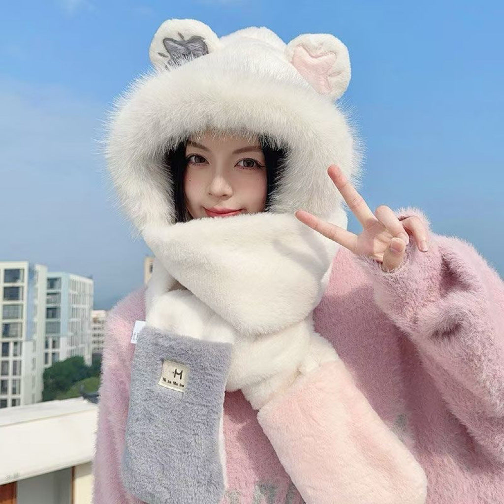 Women's Style Hat Three-piece Set Cute Rabbit Hats & Caps