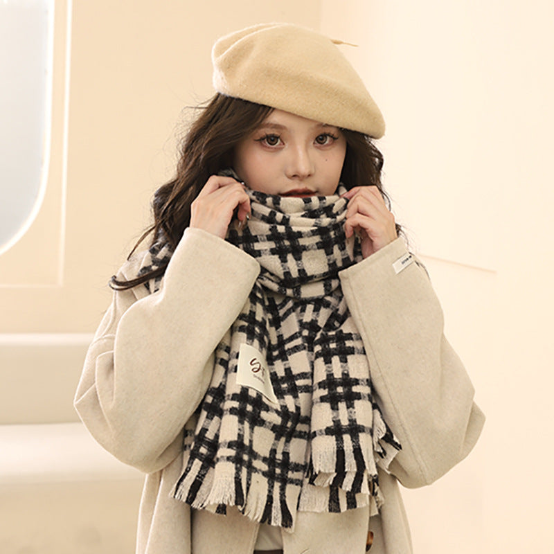 Women's Plaid Winter Thickened Warm Korean Style Scarfs