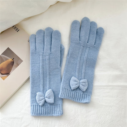 Touch Screen Finger Cute Knitting Wool Five Female Gloves