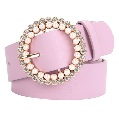 Women's Rhinestone Fashion Sweet Pearl Matching Dress Belts