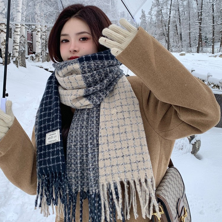 Women's Korean Type Plaid Tassel High-grade Warm Scarfs