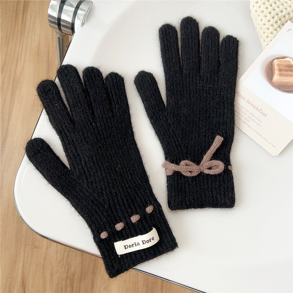 Women's Color Cute Winter Knitted Korean Warm With Hole Gloves