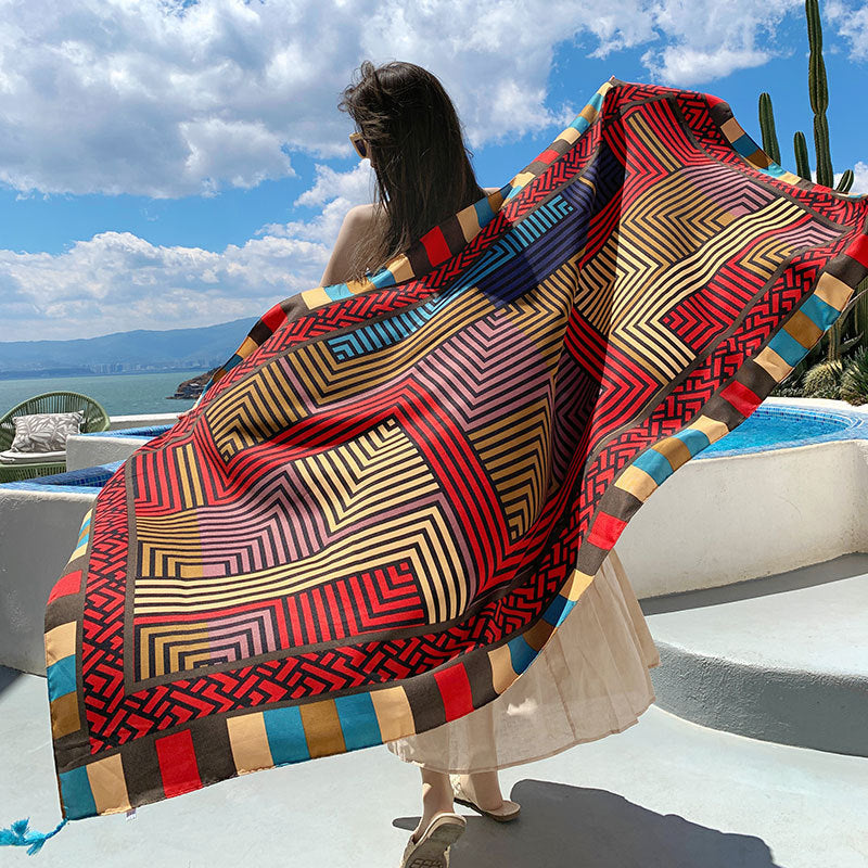 Women's Sunscreen Shawl Yunnan Grassland Travel Wear Silk Seaside Scarfs