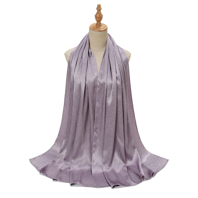 Women's Malaysian Satin Silky Shawl Pleated Solid Scarfs