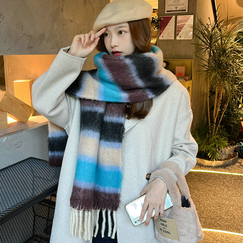 Rainbow Brushed Tassel Winter Thick Color Scarfs