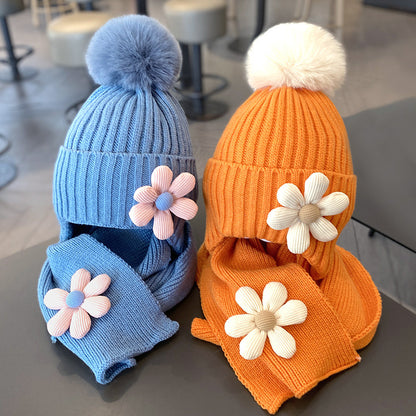 Warm Thickened Two-piece Set Flower Knitted Kids' Headwear