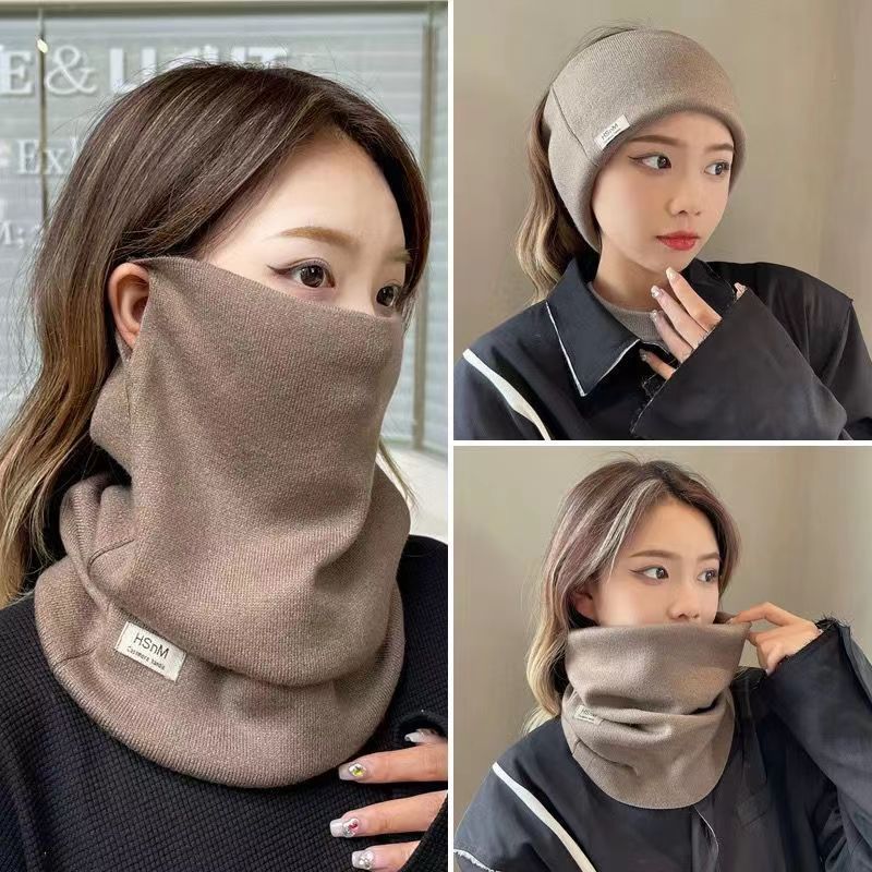 Women's Plaid Variable Ear Hanging Wind Mask Hundred Cycling Scarfs