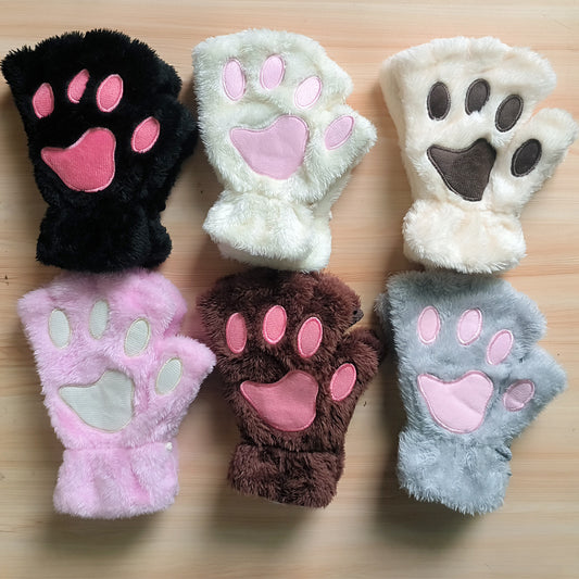 Paw Winter Cute Cartoon Cat Open Gloves