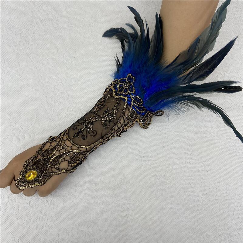 Halloween Feather Gothic Style Hollow Gold Gloves