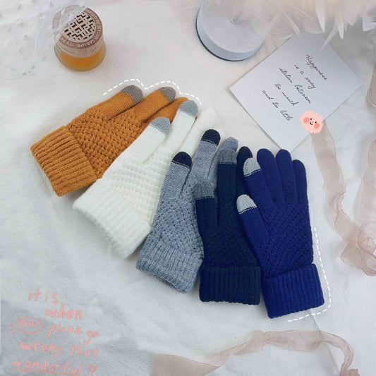 Women's & Men's Finger Wool Pure Color Warm Keeping Gloves