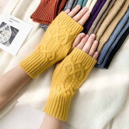 Women's Half Finger Writing Wool Knitted Warm Gloves