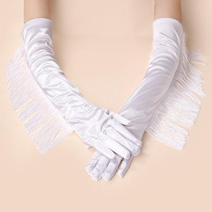 Tassel Long Satin Latin Dance For Gloves