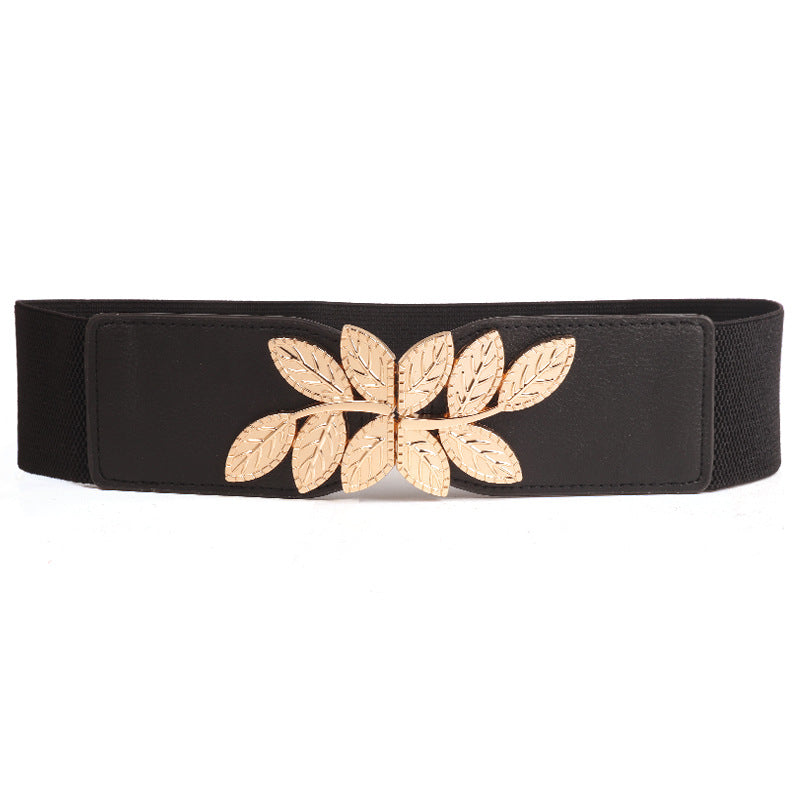 Women's Skirt Creative Style Fashion Metal Leaf Decoration Wide Belts