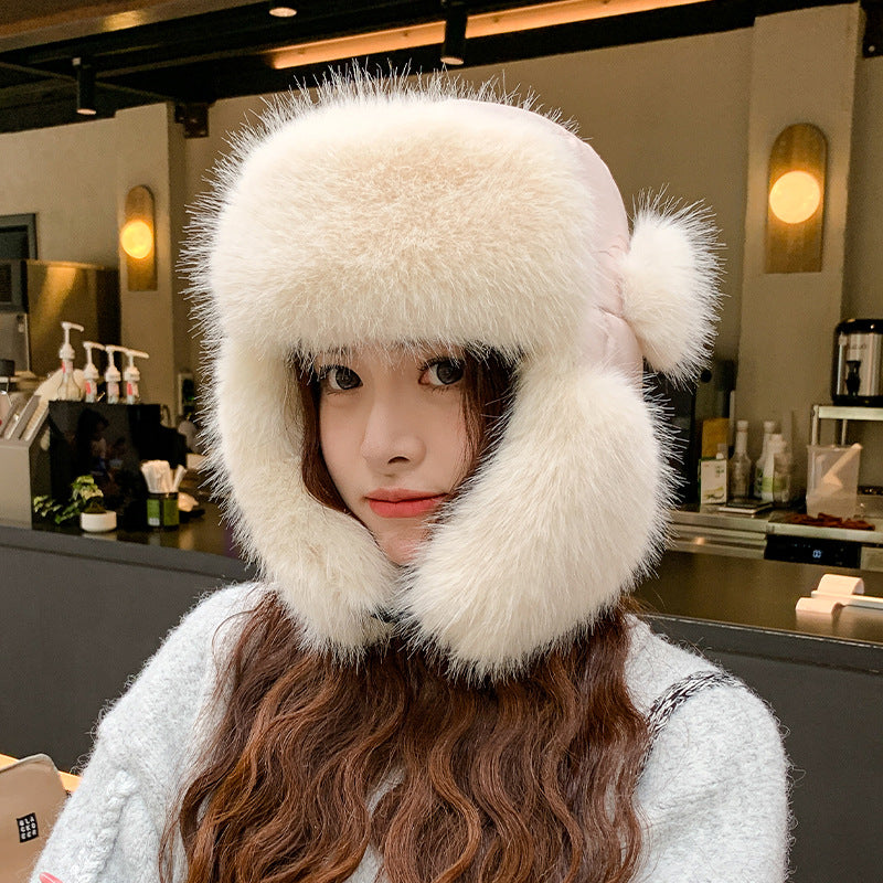 Female Winter Thickened Warm Ski Ear Protection Plush Sleeve Hats & Caps