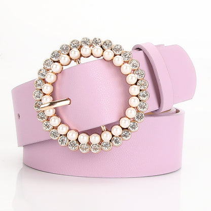 Women's Rhinestone Fashion Sweet Pearl Matching Dress Belts