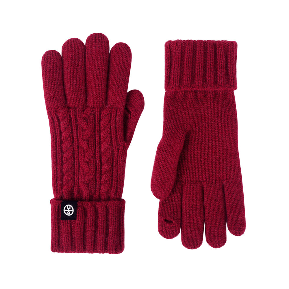 Color Knitted Retro Jacquard Fleece Lining Cycling Gloves