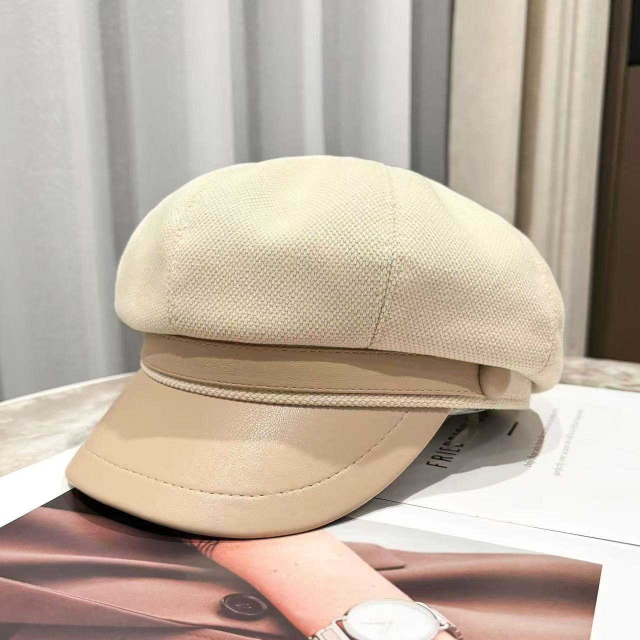 Women's Korean Style Versatile British Light Leather Hats & Caps