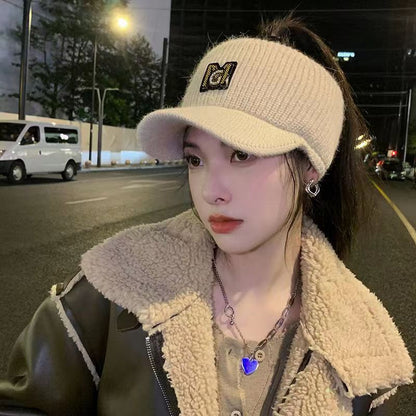 Women's Top Wool Peaked Exposed Ponytail Korean Hats & Caps