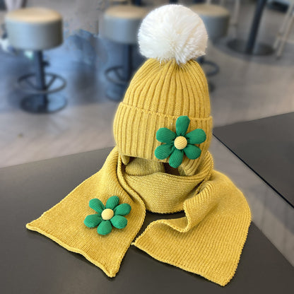 Warm Thickened Two-piece Set Flower Knitted Kids' Headwear