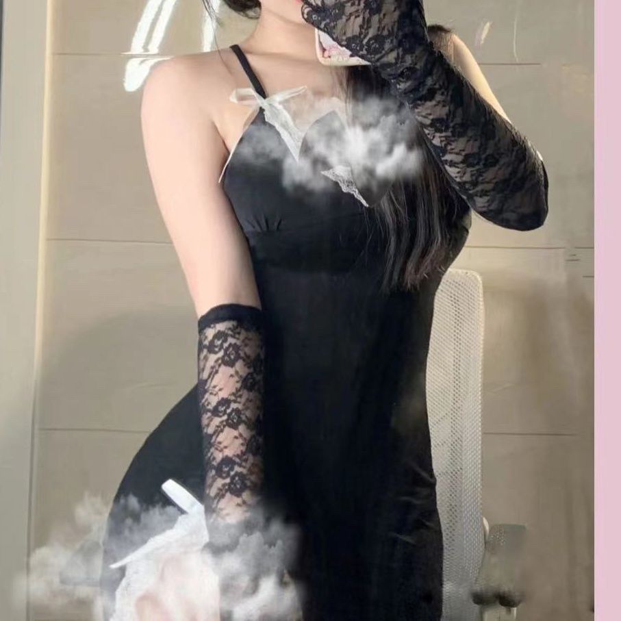 Women's Vintage Mesh Wedding Finger Black White Gloves