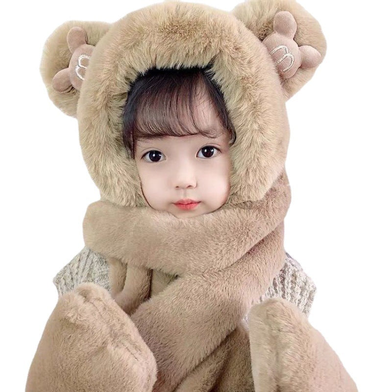 Children's Hat One-piece Boys Plush Three-piece Thickened Kids' Headwear