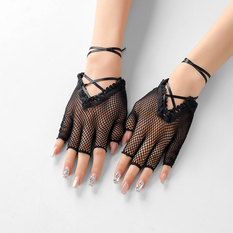 Women's Summer Sexy Mesh Strap Long Half Finger Gloves