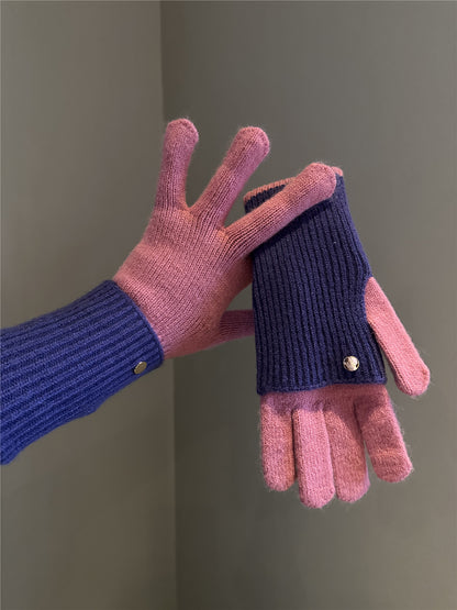 Women's Winter Color Matching Knitted Wool Open Gloves