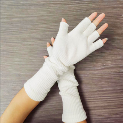 Solid Color Half Finger Writing Warm Open Gloves