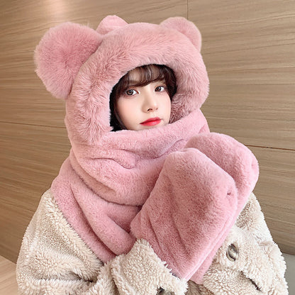 Women's Plush Bear Hat Integrated Winter Cartoon Kids' Headwear