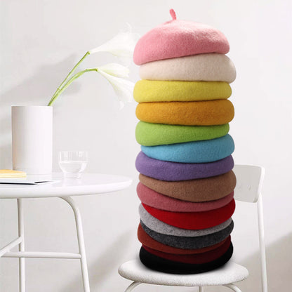 Mob Beret Woolen Solid Color Simple Adult Kids' Headwear