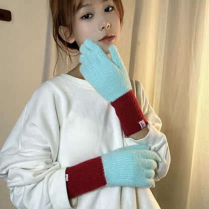 Cloud Cream Candy Color Contrast Patchwork Gloves