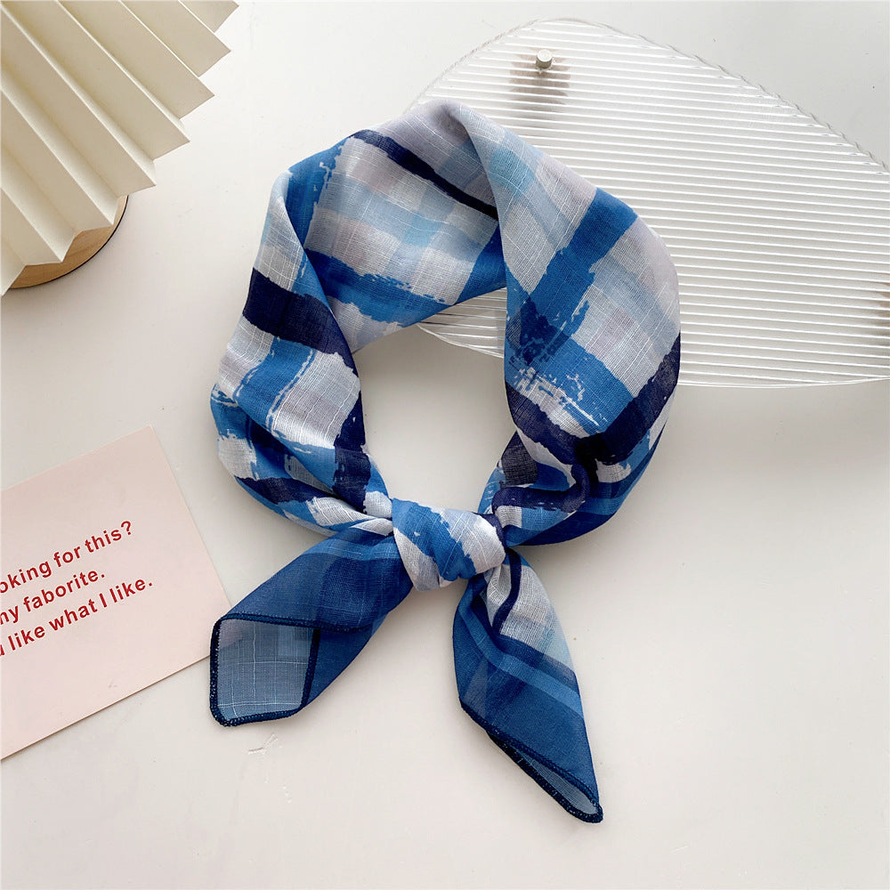 Women's Cotton Linen Small Square Towel Autumn Summer Bandana Headband Scarfs