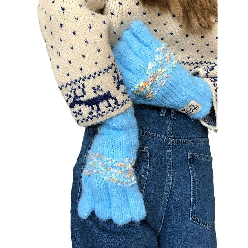 Knitted Simple Cute Warm Wool Female Gloves