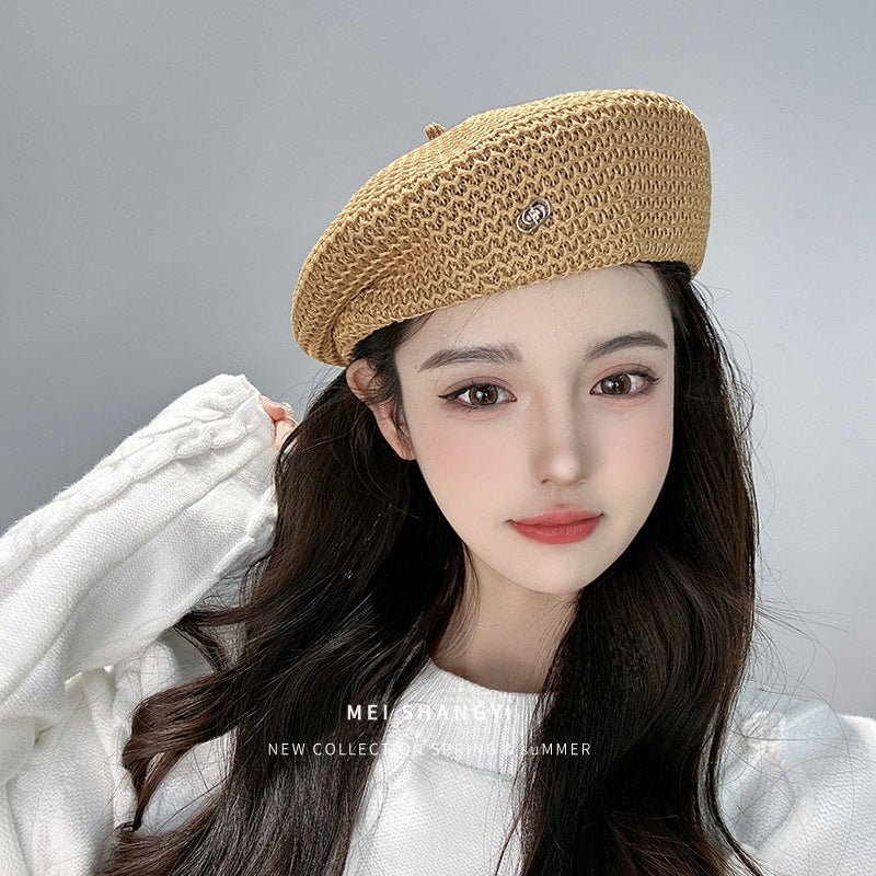 Women's Beret Summer Thin Shaping Pleated Design Breathable Face Slimming Hats & Caps