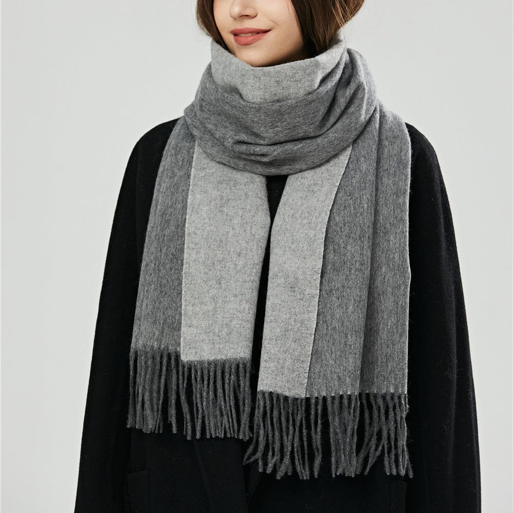 Women's Plain Wool Monochrome Tassel Double-sided Shawl Scarfs