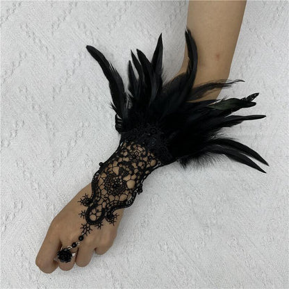 Punk Grace Feather Hook Finger Masquerade Gloves