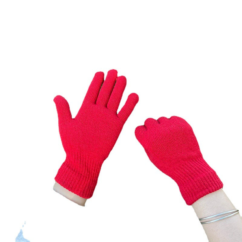 Women's & Men's Color Knitted Fleece-lined Thickened Elastic Outdoor Gloves