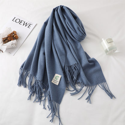 Women's For Keep Warm Color Monochrome Tassel Long Scarfs