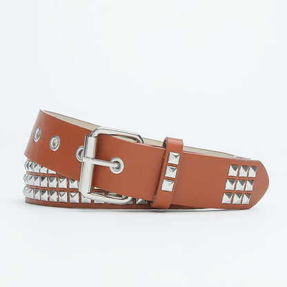 Women's & Men's Metal Pyramid Square Beads Decorative Rivets Belts