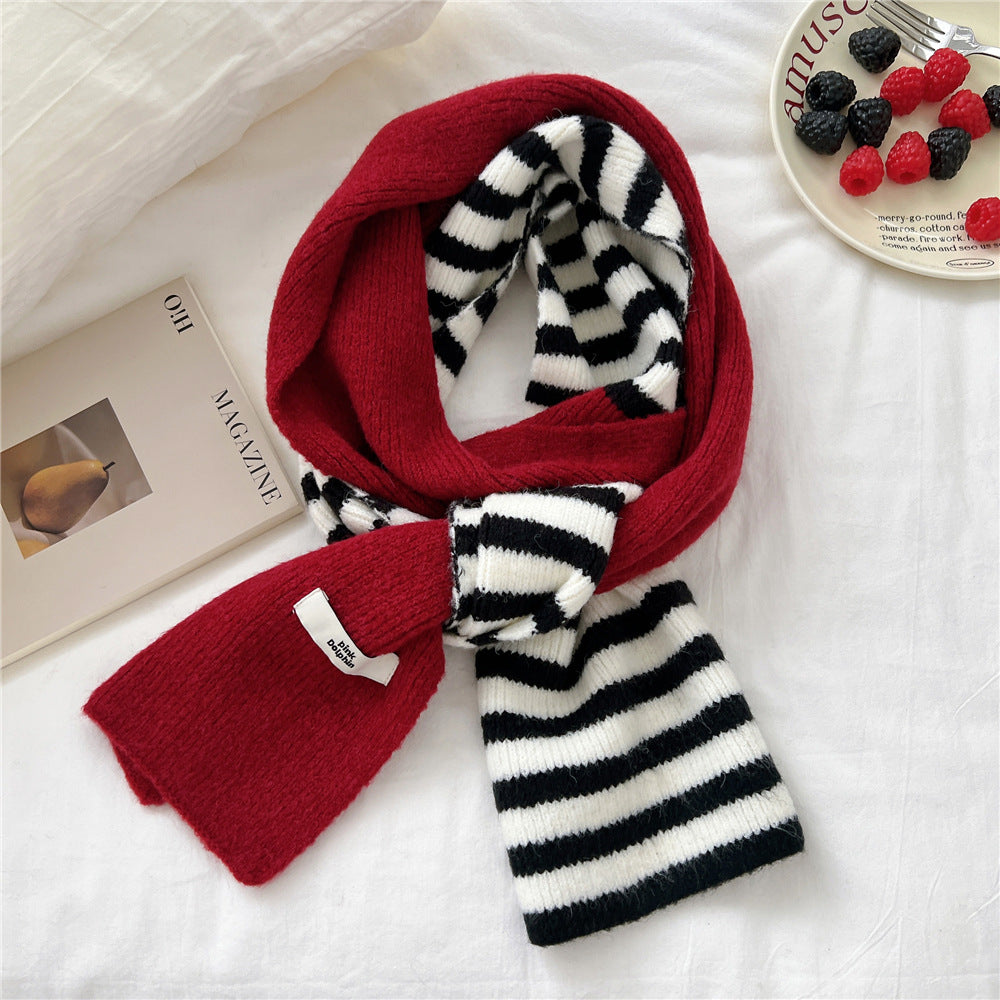 Women's Striped Knitted Korean Thickened Long Warm Scarfs