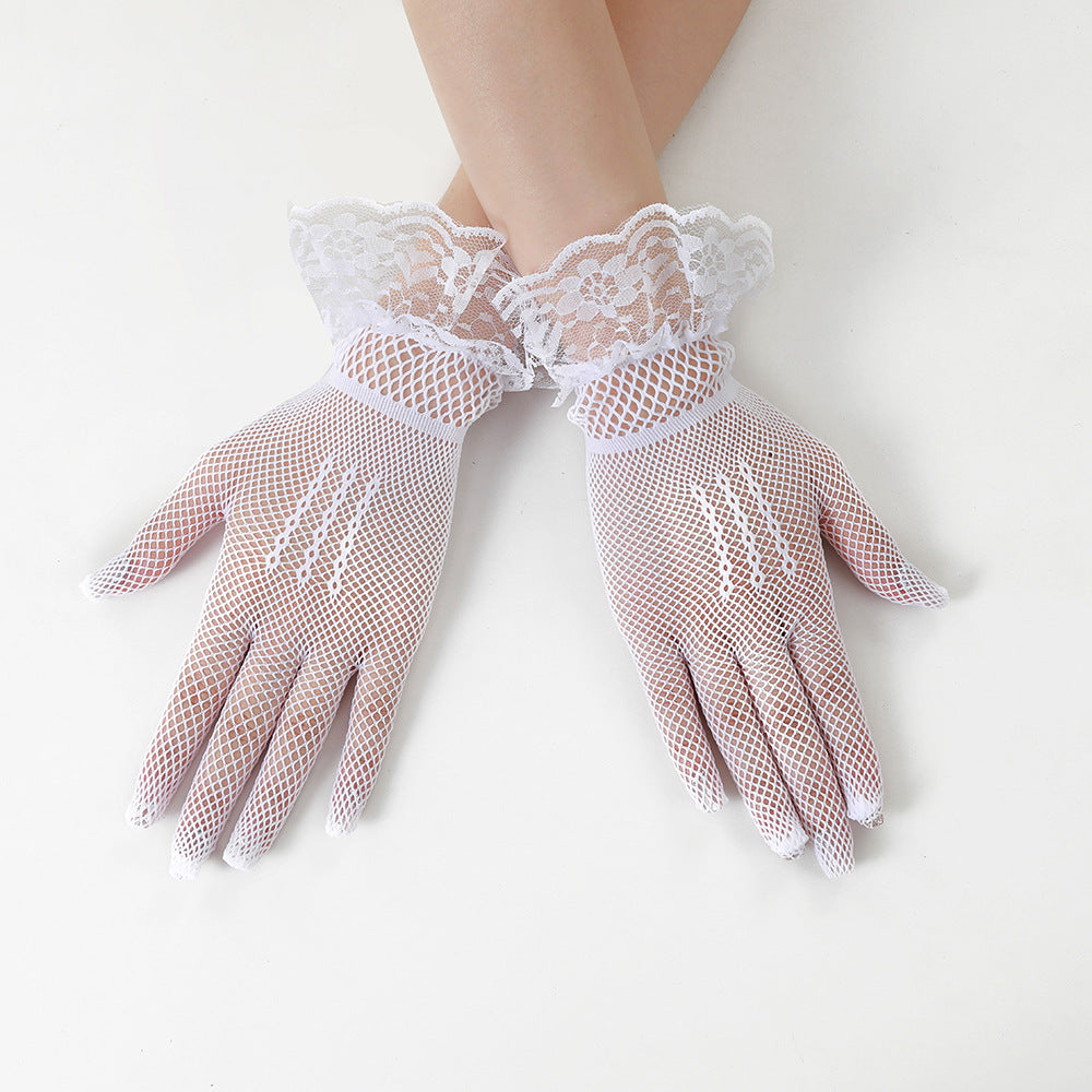 Women's Bridal Wedding Fishnet Bow Dress Lace Gloves