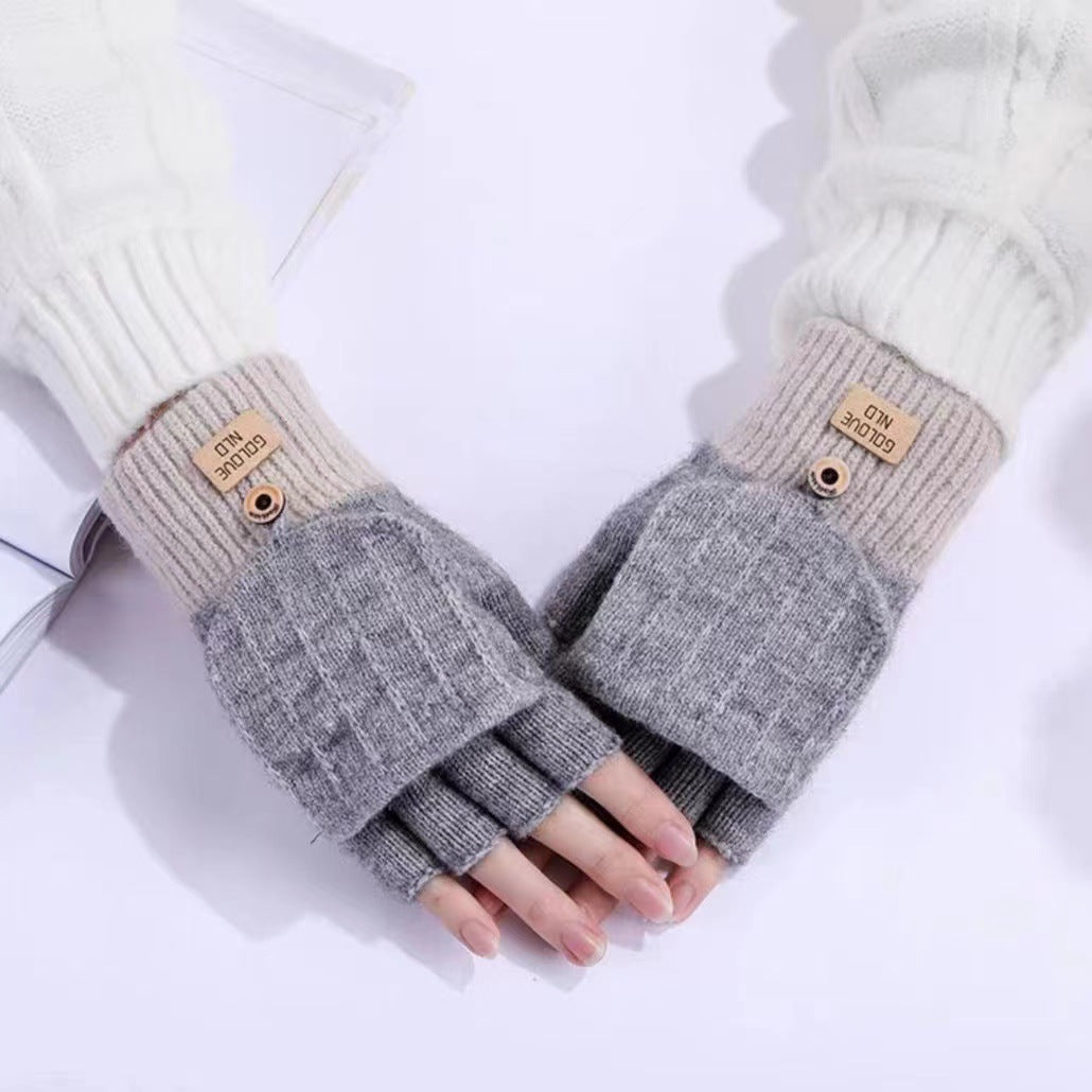 Women's Flip Winter Warm Thickened Knitting Female Gloves