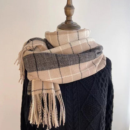 Winter Plaid Cashmere Warm Tassel Shawl Scarfs