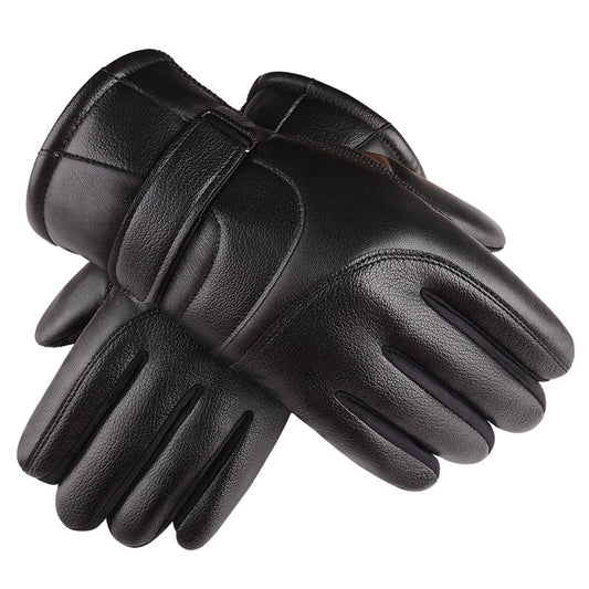 Women's & Men's Leather Motorcycle Warm Veet Padded Thickened Gloves