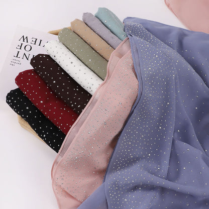 Irregular Starry Rhinestone Chiffon Hui Indonesian Scarfs