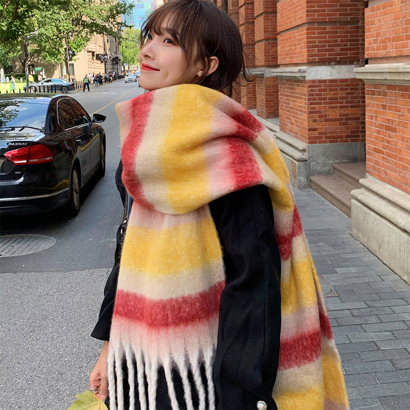 Women's Striped Korean Fashionable Versatile Winter Warm Scarfs