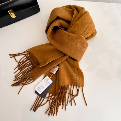 Women's & Men's Double-sided Solid Color Matching Tassel Threading Scarfs